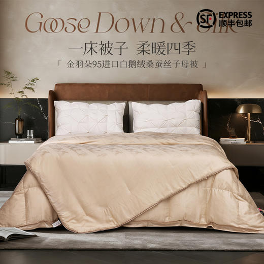 多喜爱 金羽朵95进口白鹅绒桑蚕丝子母被 栖金枕月【鹅绒母被+蚕丝子被】【95%绒子含量】【100%双宫茧桑蚕丝】【1000+清洁度】【波兰进口】3D航空舱  20CM开口 商品图0