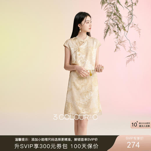 【溪风晚月】三彩2026夏季新款短袖立领连衣裙新中式A字裙宽松C 商品图0