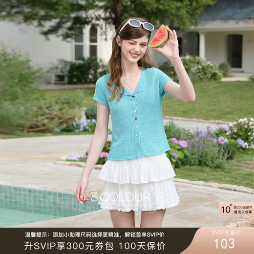 三彩独醒2026春季新款多巴胺针织衫小翻领短袖毛衫修身短款上衣F 商品图0