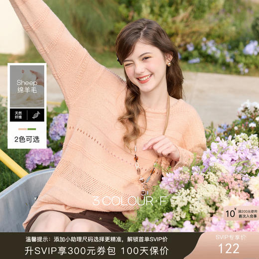 三彩独醒2026春季新款镂空提花针织衫圆领毛衫宽松长袖套头罩衫F 商品图0