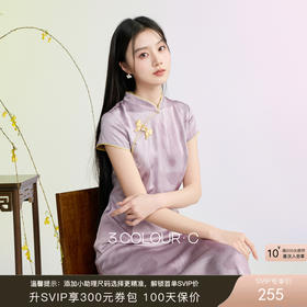 【紫定辉黄】三彩2026夏季新款改良旗袍连衣裙新中式立领长裙C