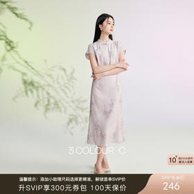 【巧笑嫣然】三彩2026夏季新款印花立领收腰连衣裙新中式长裙C