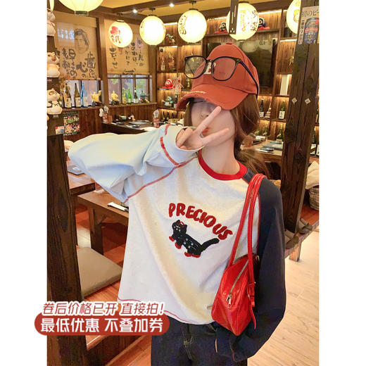 <曾小咸推荐>3.20现货秒杀 ！微信超特价！韩系刺绣小猫长袖t 日常179.99 立减100 秒杀79.99！！ 商品图0