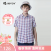 波顿夏日经典英伦男士短袖格子衬衫时尚潮流休闲修身红蓝色MS867220 商品缩略图0