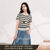 三彩2026夏季新款休闲圆领T恤撞色条纹短袖套头衫流苏短款上衣M 商品缩略图0