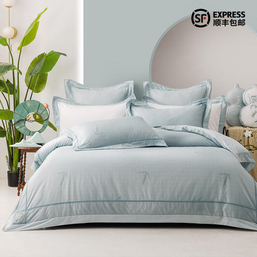 多喜爱 60S长绒棉四件套-姑苏竹春【精美刺绣】【礼盒包装】 贡缎工艺 芬纳诺抗菌 东方禅绣 新疆长绒棉 商品图0