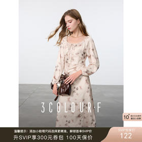 三彩独醒2025春季新款系带大方领碎花连衣裙垂感A字长裙优雅F