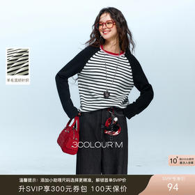 三彩2025冬季新款慵懒宽松圆领条纹针织衫插肩袖套头衫显瘦M