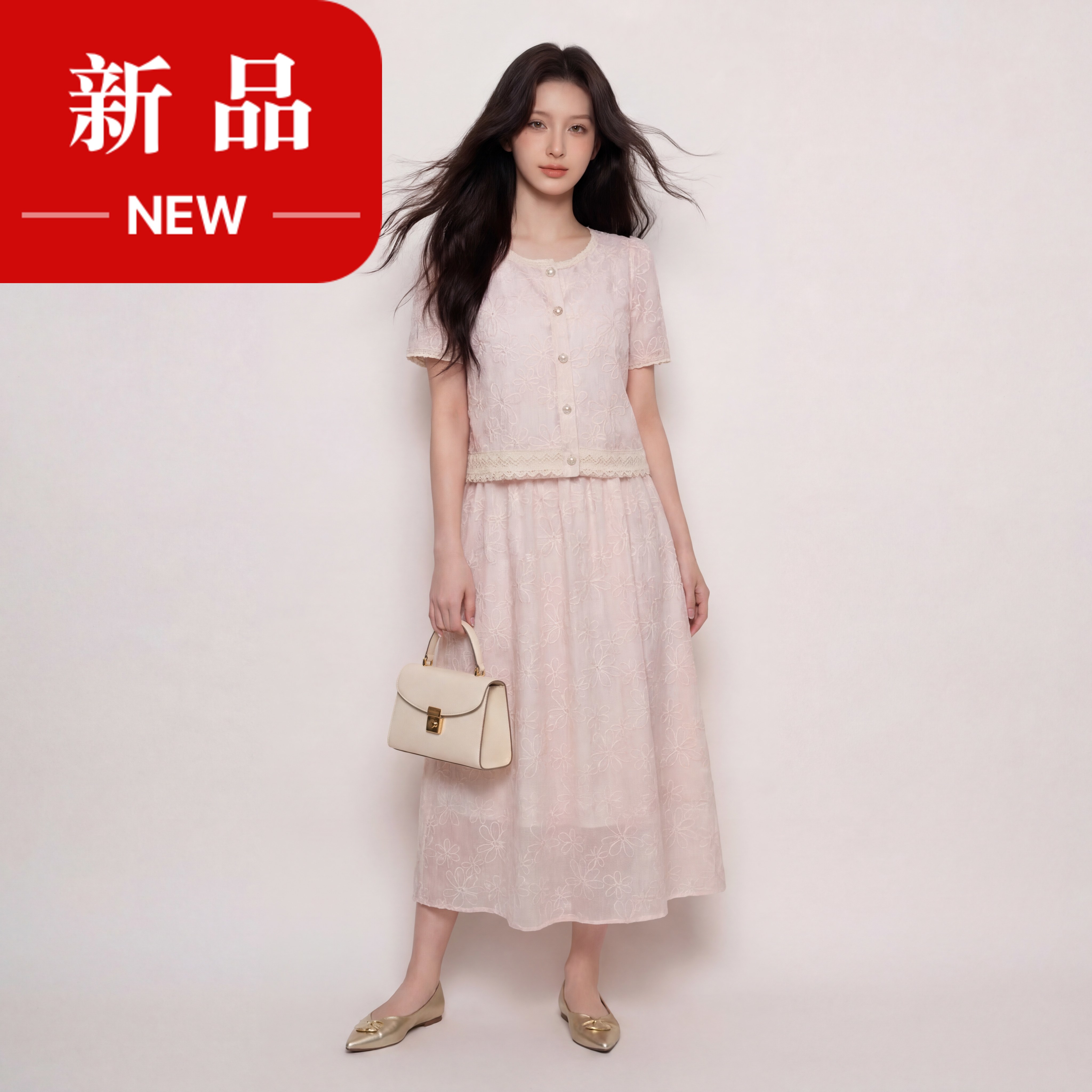 奢姿大码女装2026夏季减龄绣花圆领两件套胖妹妹名媛风时尚套装9962994545