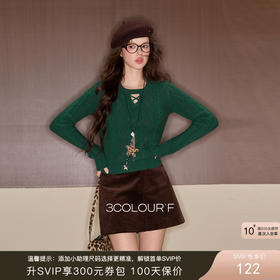 三彩独醒2025冬季新款绞花针织衫圆领镂空毛衫套头复古F