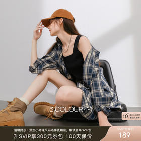 三彩2026春季新款格纹衬衫宽松中长款衬衣开衫翻领休闲复古M