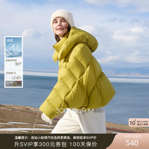三彩2025冬季新款易打理连帽羽绒服设计感蝙蝠袖90白鸭绒短款M 商品图0
