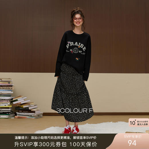 三彩独醒2025冬季新款休闲刺绣卫衣圆领宽松落肩袖F 商品图0