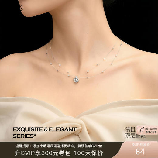 三彩2026新款极简仙气合成珍珠锆石双层项链无链感透明鱼线约会女 商品图0