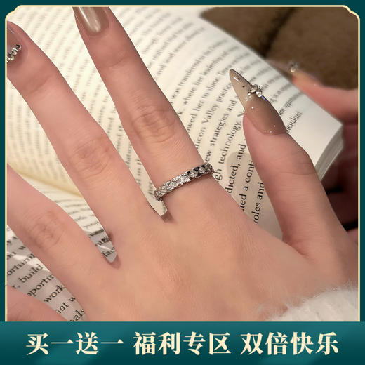 【溪云】925纯银菱格纹满钻叠戴微镶戒指【JHY-R000438B】 商品图0