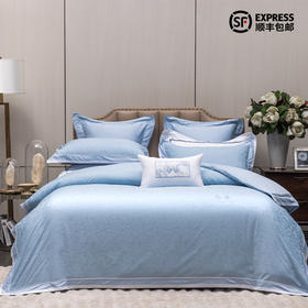 多喜爱 60S全棉色织提花四件套 星晚【绣花工艺】【礼盒包装】60S新绒棉 静谧·星空蓝 高支高密 轻奢提花