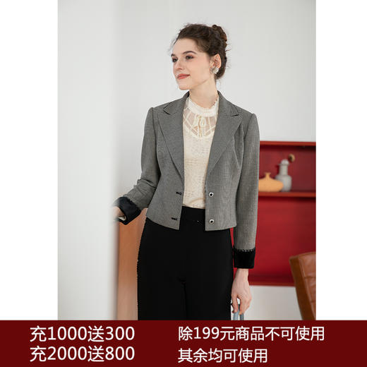 司歌格纹短外套长袖知性修身优雅B901191X 商品图0
