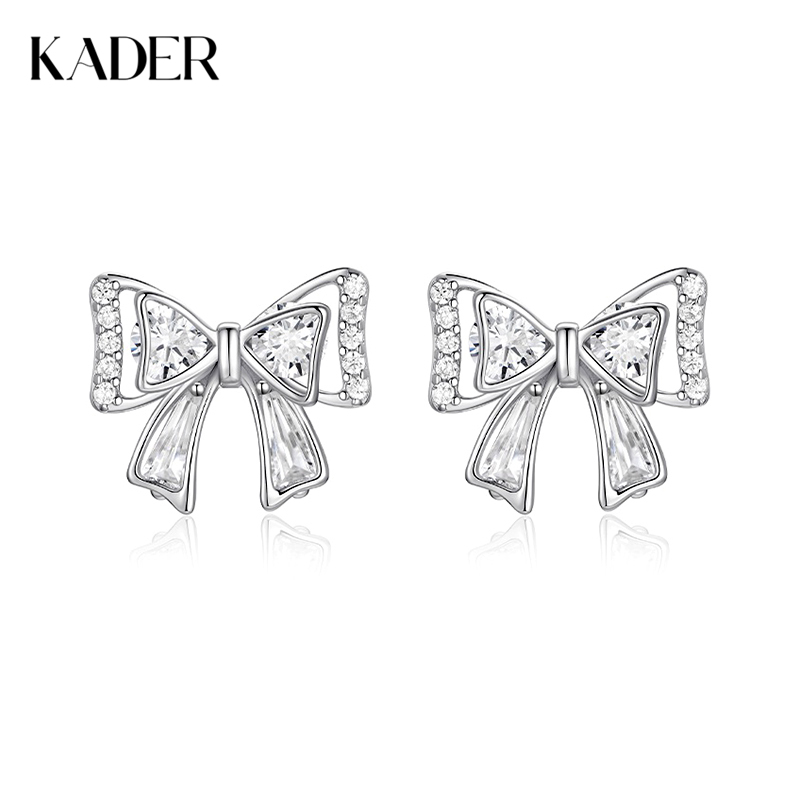 卡蒂罗KADER 公主蝴蝶结耳钉  925银甜美少女璀璨闪耀轻奢小巧闪锆点缀立体设计耳饰 简约百搭双重绮丽
