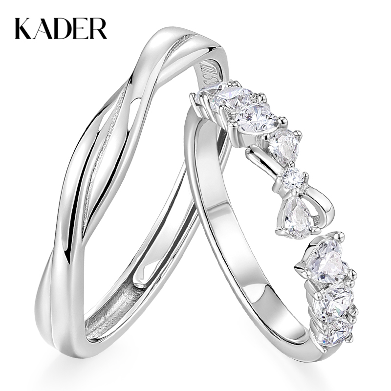 卡蒂罗KADER 结爱情侣对戒 925银闪锆点缀蝴蝶结璀璨闪耀简约大方开口可调节一对 钟爱久久爱意交织