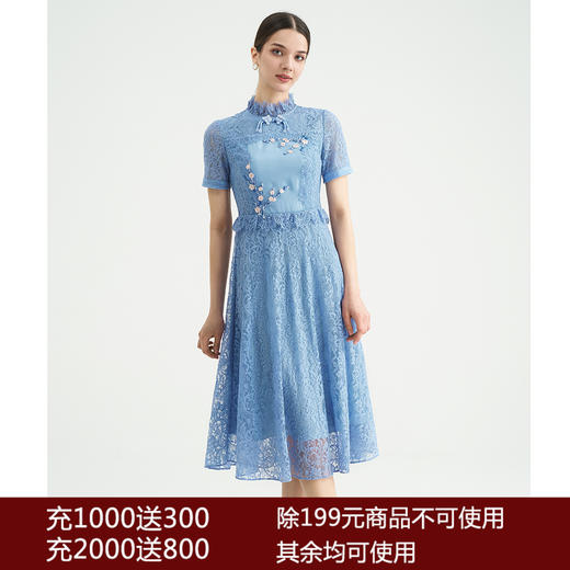 司歌蕾丝刺绣短袖国风显瘦连衣裙A892001X 商品图0