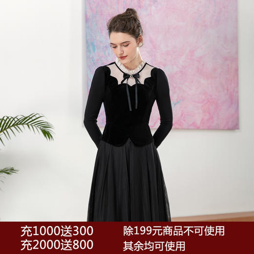 司歌金丝绒长袖上衣复古收腰T901251X 商品图0