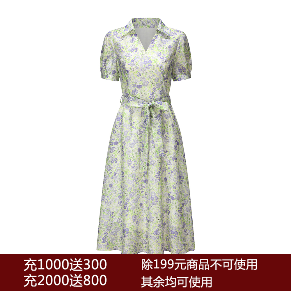 司歌棉短袖连衣裙印花翻领优雅衬衫EA871135