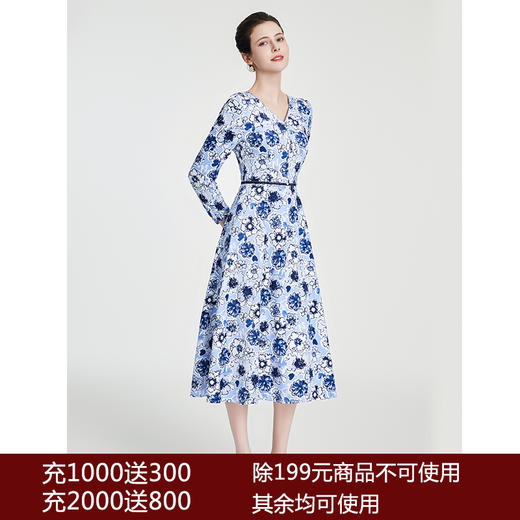 司歌印花灯芯绒连衣裙长袖显瘦端庄气质A881205 商品图0