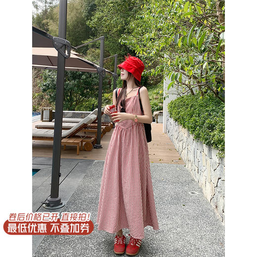 <曾小咸推荐>4.7现货秒杀！法式复古红色格子吊带连衣裙 日常199.99 立减110 秒杀89.99！ 商品图3