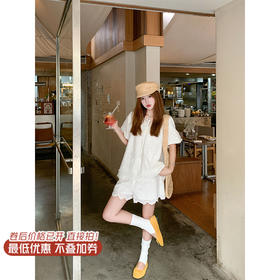 <曾小咸推荐>3.28现货秒杀！微信超特价！重工刺绣套装泡泡袖衬衫+短裤两件套 日常219.99 立减110 秒杀109.99/套！