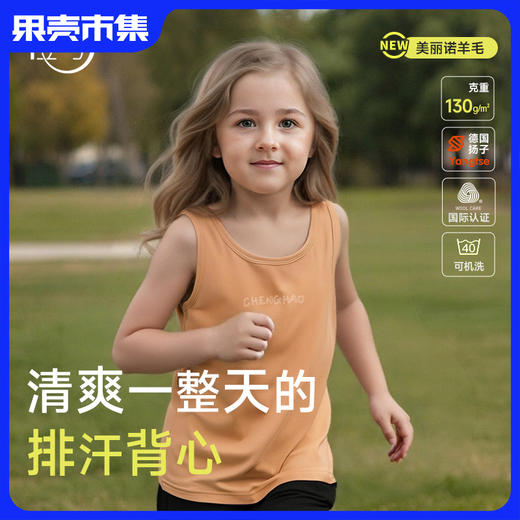 【90-170码】橙号 87%美丽诺羊毛 儿童超薄图案背心/超薄短袖（山野）T恤/图案儿童超薄防晒长袖-23T17BLNC/24T89CASL/24T88CASL 商品图0