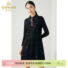 乔万尼秋冬新款绵羊毛小A版型减龄收腰显瘦设计感趣味领结连衣裙ES4E316