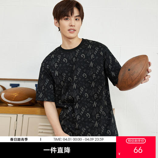 GXG男装【100%棉】夏季满印字母男款潮流圆领百搭短袖t恤K&C 商品图0