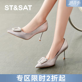 星期六法式水钻方扣尖头高跟鞋SSD3111488