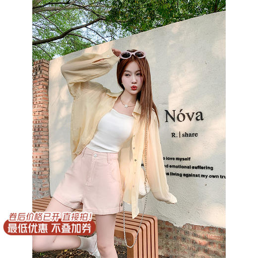 【129元任选2件】现货！简约高腰宽松显瘦牛仔短裤 商品图0