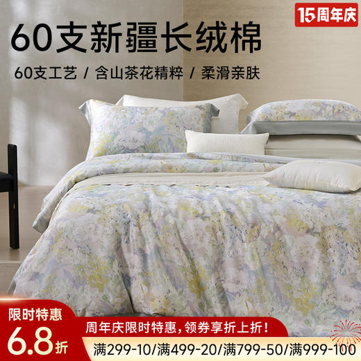 新疆长绒棉60支印花四件套(如烟) 商品图0