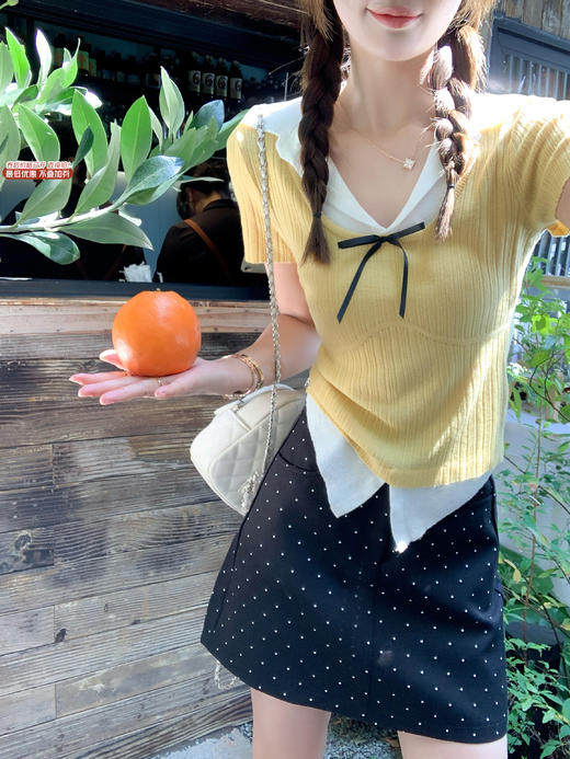 【110元任选2件】最后一波现货！2色翻领修身甜美气质针织短袖 商品图0