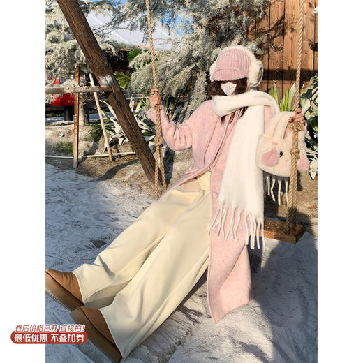 <曾小咸推荐> 现货秒杀！微信超特价！粉色毛呢外套长款呢子大衣 日常389.99 立减210 秒杀179.99！ 商品图0