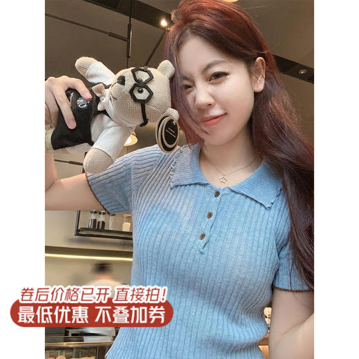 <曾小咸推荐>4.9现货秒杀 ！微信超特价！韩系娃娃领短袖针织t恤 日常129.99 立减70 秒杀59.99！！ 商品图3