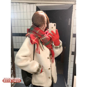 <曾小咸推荐> 现货秒杀！微信超特价！白杏色羊羔毛拼接格子外套 日常259.99 立减110 秒杀149.99！