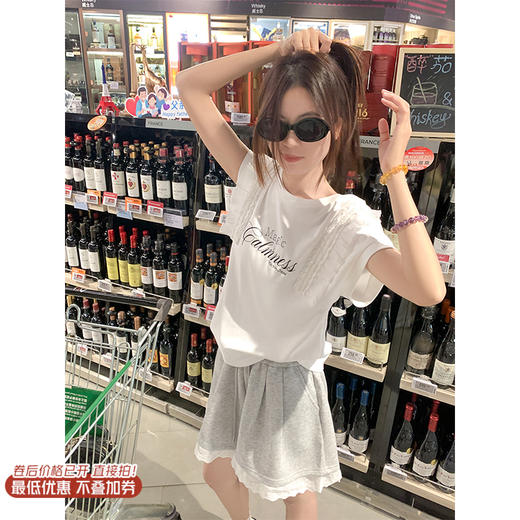 【129元任选2件】现货！韩版花边拼接短袖T 商品图0