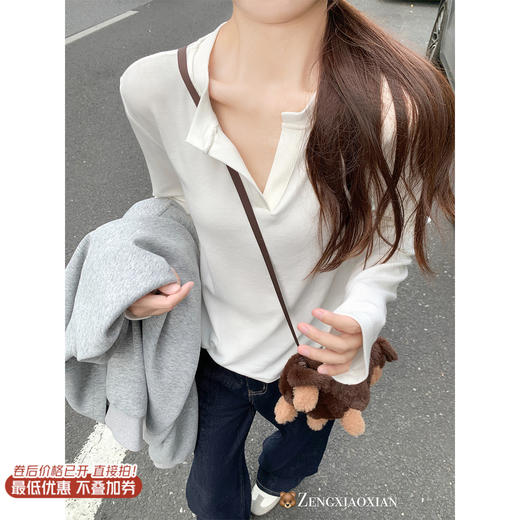 <曾小咸推荐>现货秒杀 ！微信超特价！3色v领长袖T恤 日常109.99 立减50 秒杀59.99！！ 商品图0