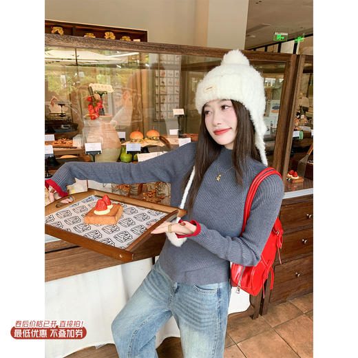 <曾小咸推荐>现货秒杀！微信超特价！半高领灰色长袖针织衫 日常109.99 立减40 秒杀69.99！ 商品图0