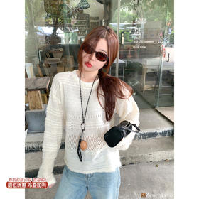 【129元任选2件】现货！杏色镂空毛织衫