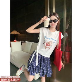 【110元任选2件】最后一波现货！米白色绑带小飞袖短袖 or 藏蓝色波点百褶裙