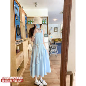 <曾小咸推荐>现货秒杀！最后一波 ！抢到赚到！韩系蓝色不规则方领连衣裙 日常209.99 立减100 秒杀109.99！