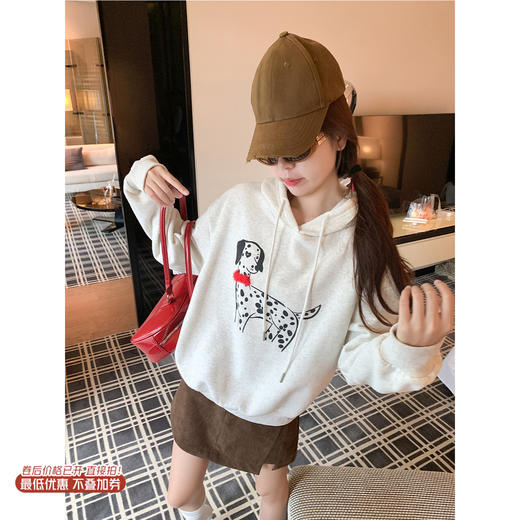 【169元任选2件】现货！花灰色斑点狗连帽加绒卫衣 商品图0