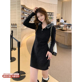 <曾小咸推荐> 现货秒杀！微信超特价！黑灰色帽子带毛领连衣短裙 日常209.99 立减110 秒杀99.99！