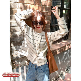 <曾小咸推荐> 现货秒杀！微信超特价！杏黑条毛衣开衫 日常199.99 立减100 秒杀99.99！