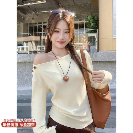 <曾小咸推荐>现货秒杀 ！微信超特价！韩系斜肩长袖T恤 日常129.99 立减70 秒杀59.99！！ 商品图0