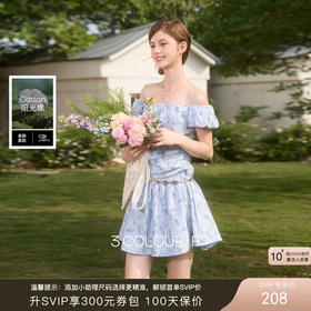 三彩独醒2026春季新款一字领格纹碎花裙连衣裙小A字裙蓬蓬短裙F